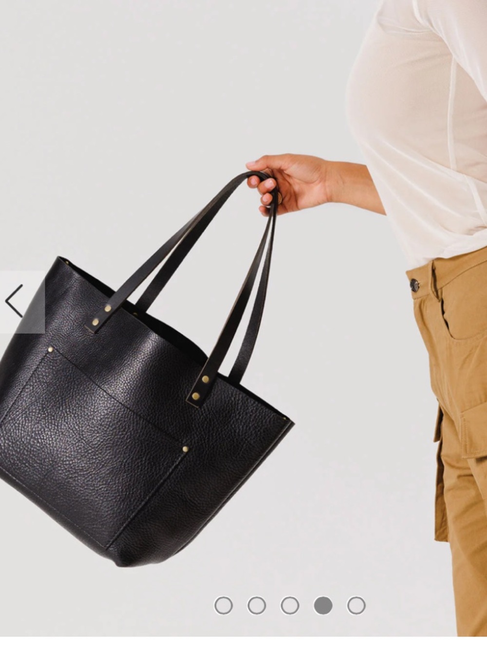Portland Leather Small Black Leather Tote with Brass Accents